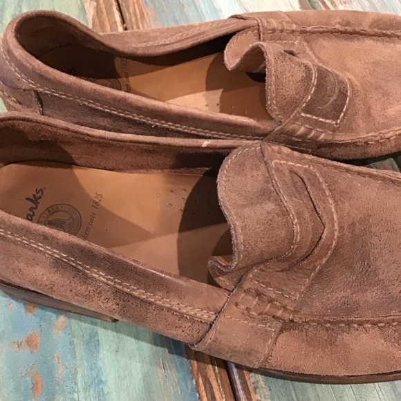 Clarks 10.5 Loafers Mens Distressed Leather Brown Stitching Detail Stacked Heel main image 5